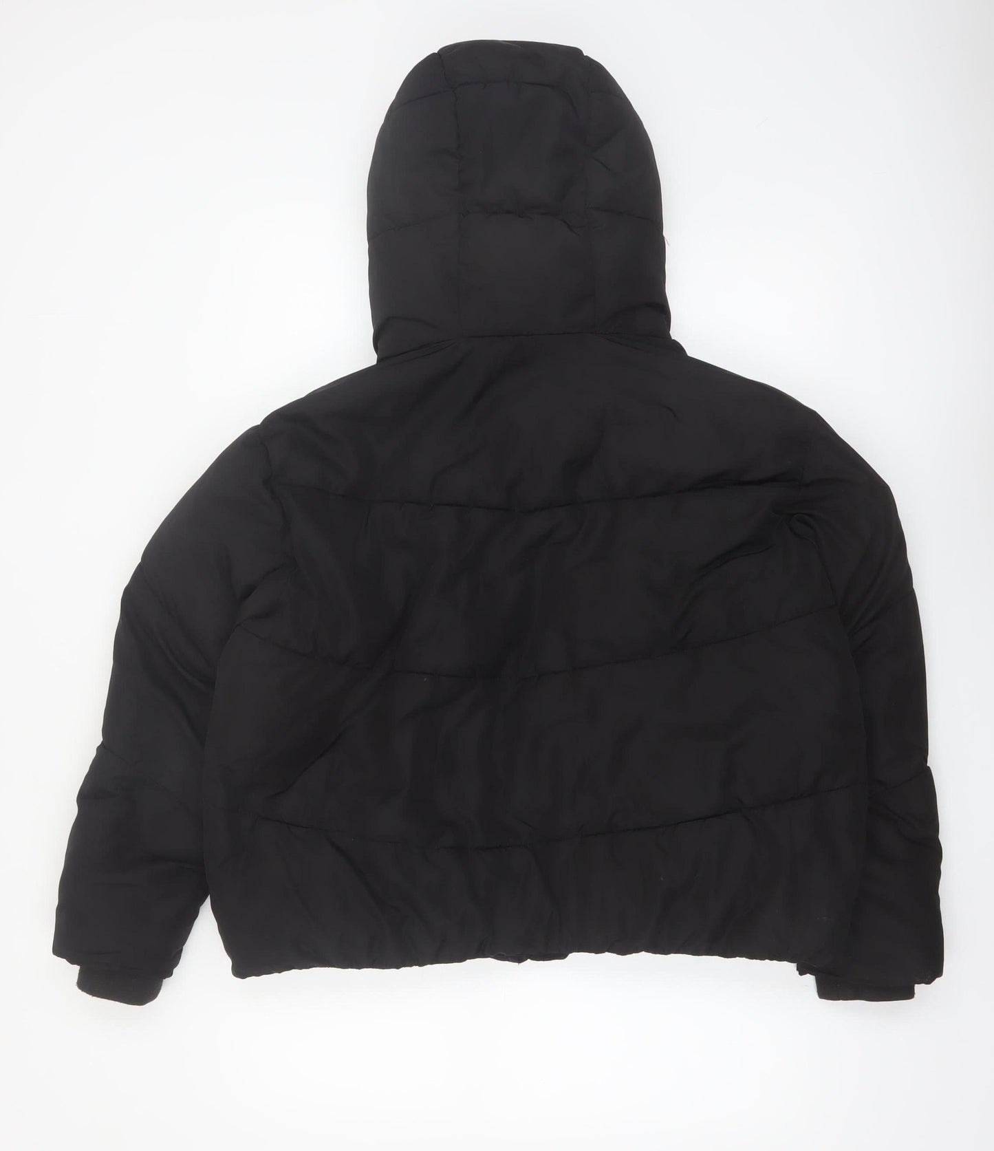 Zara Women Black Puffer Jacket Hooded Size 12 Polyester Short Winter Coat