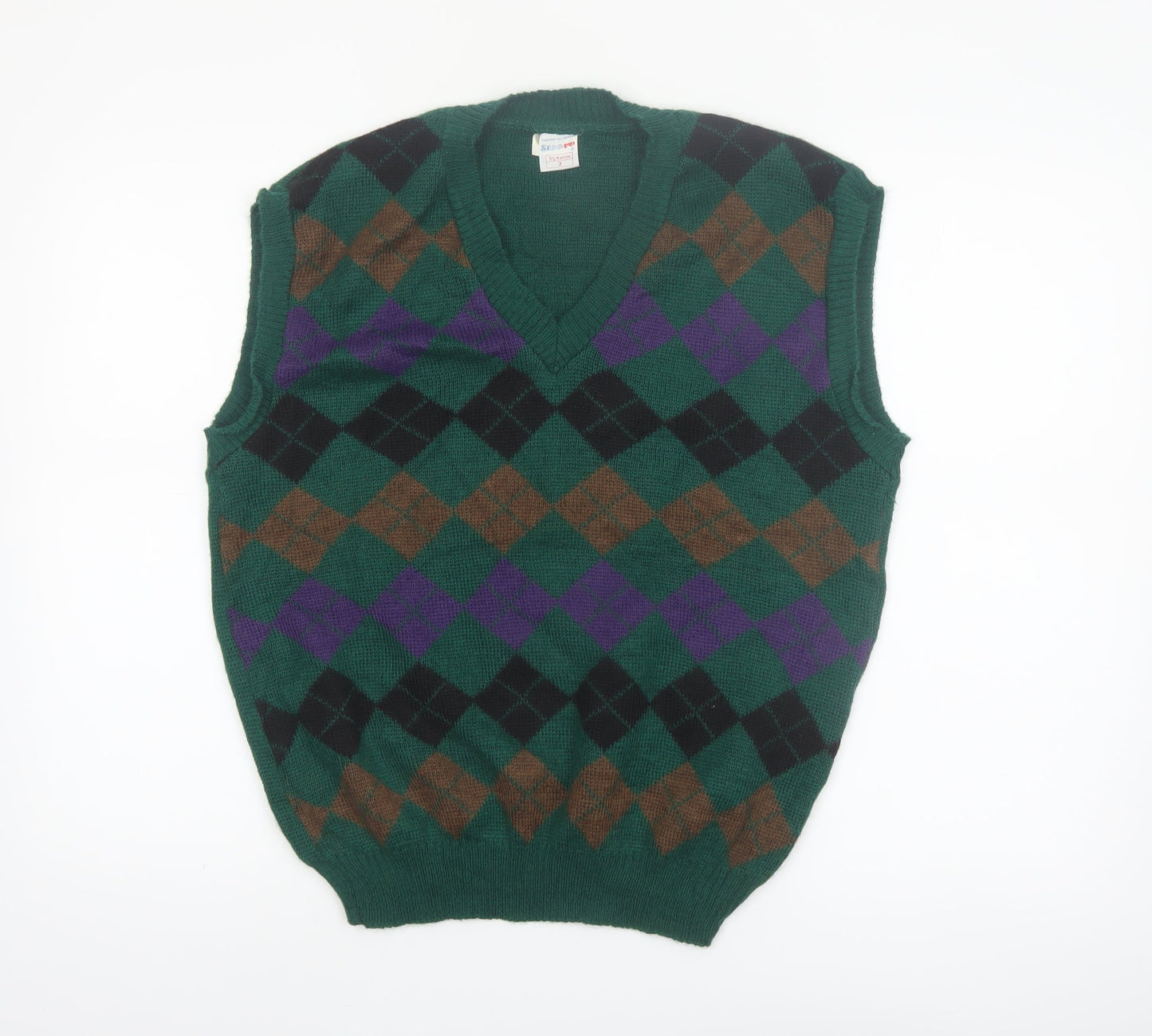 Steeve Men's Green Argyle Wool V-Neck Sleeveless Vest M