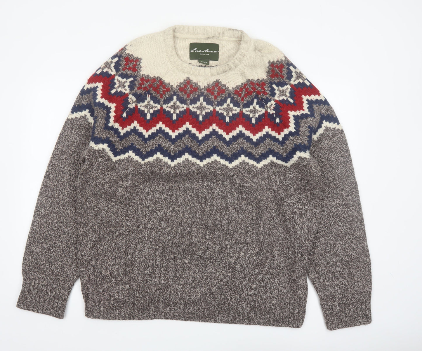 Eddie Bauer Men's Multicoloured Fair Isle Wool Blend Crew Neck Jumper XL