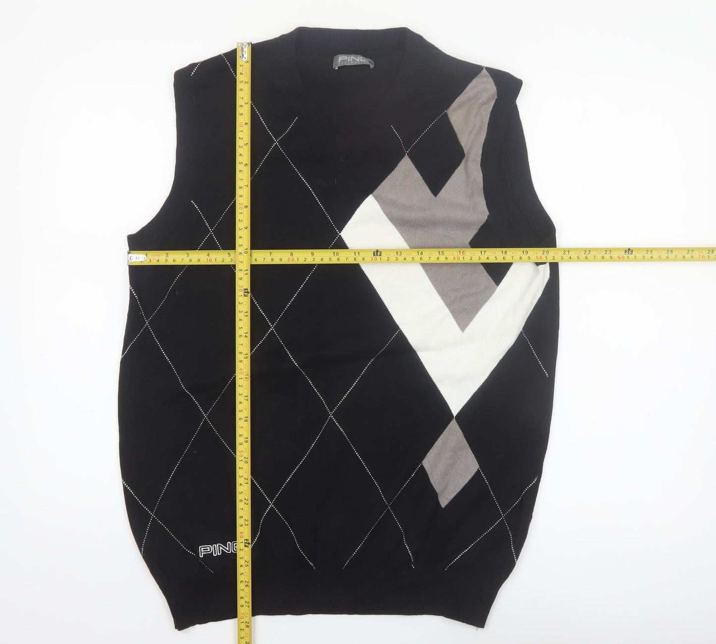 PING Mens Black Argyle Cotton Golf Vest M Sleeveless Classic Knit