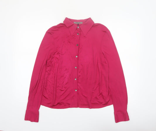 Jaeger Women's Pink Silk Button-Up Blouse Size M Long Sleeve Classic Fit