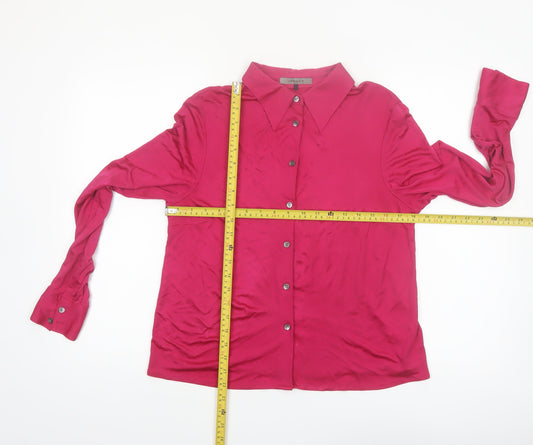 Jaeger Women's Pink Silk Button-Up Blouse Size M Long Sleeve Classic Fit
