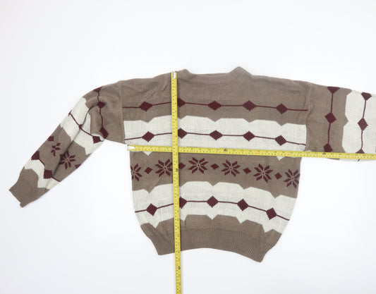 CROSS-WOODS Women's Brown Fair Isle Knit Pullover Jumper M