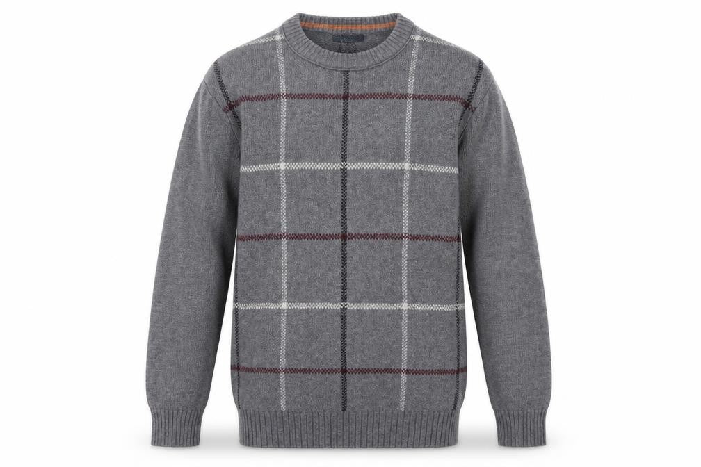 Dockers Men's Grey Check Cotton Crew Neck Pullover Jumper Medium