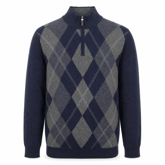 Tasso Elba Men’s Blue Argyle Cotton 1/2 Zip Jumper Size L