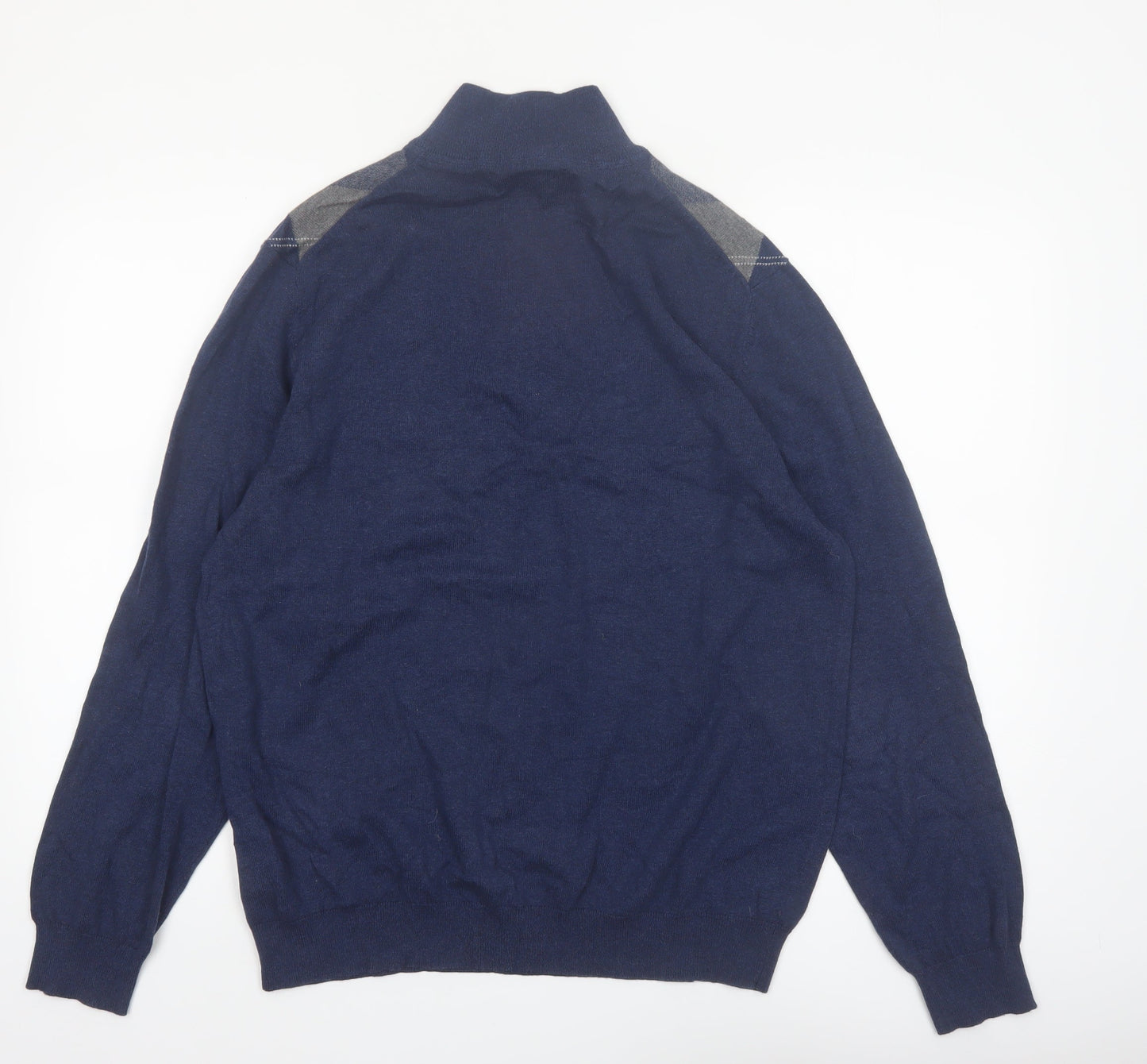 Tasso Elba Men’s Blue Argyle Cotton 1/2 Zip Jumper Size L