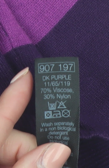 M&Co Women Purple Striped Button Back Long Sleeve Knit Cardigan Size 14