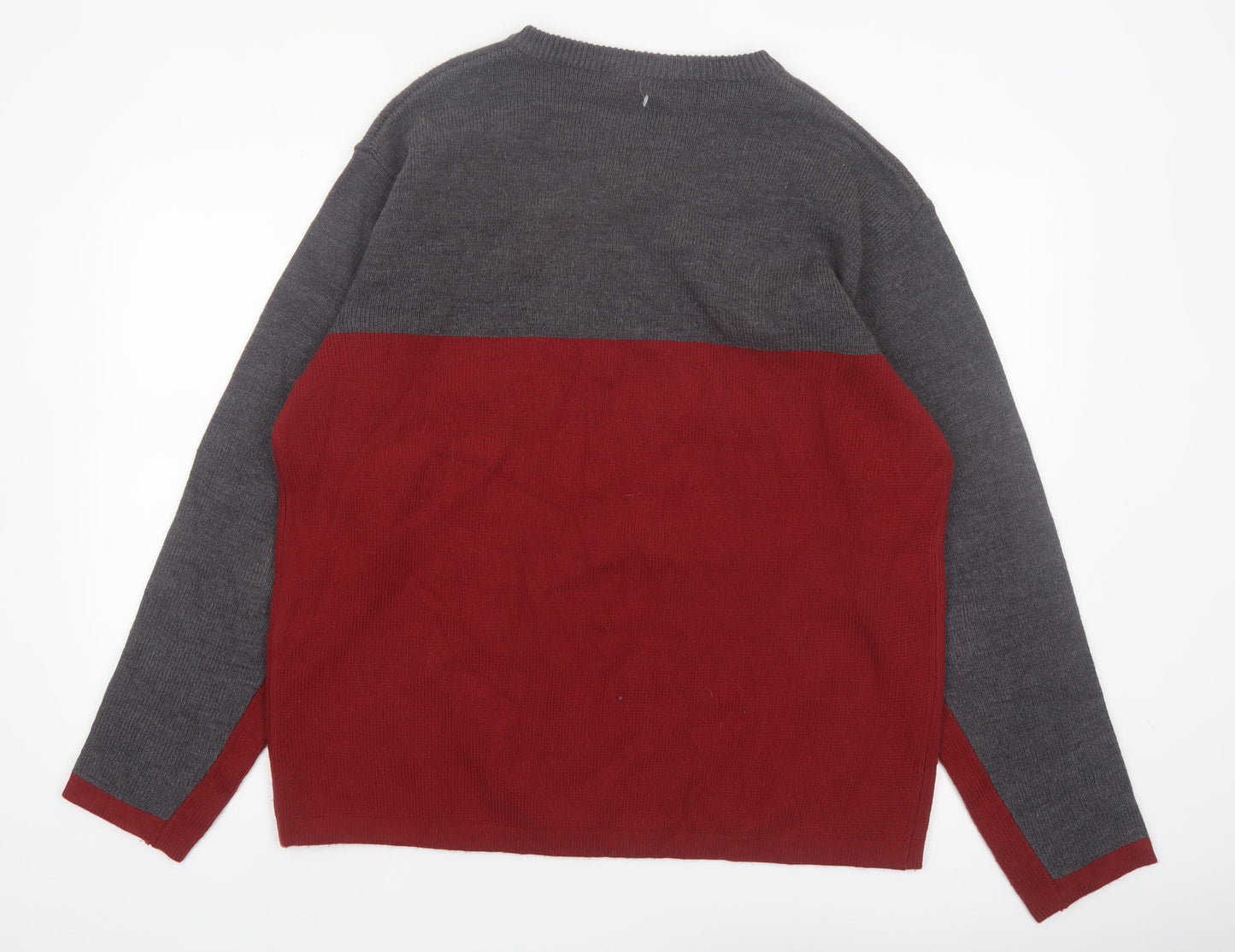 Retreat Men's Grey Red V-Neck Acrylic Pullover Jumper L