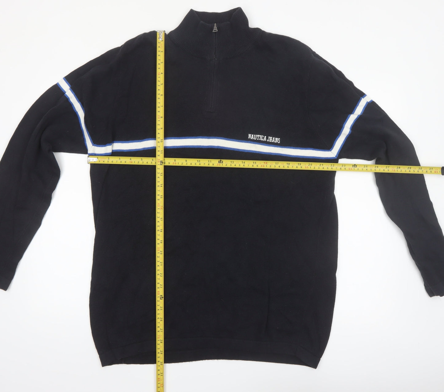 Nautica Mens Black XL 1/4 Zip Cotton Knit Jumper