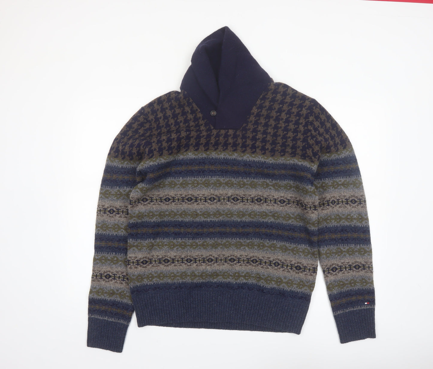 Tommy Hilfiger Men's Blue Fair Isle Wool Pullover Jumper M