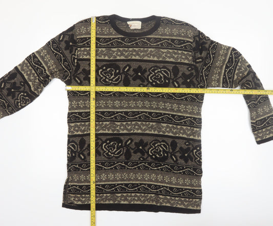 Tradition Womens Black Metallic Floral Knit Pullover Jumper M