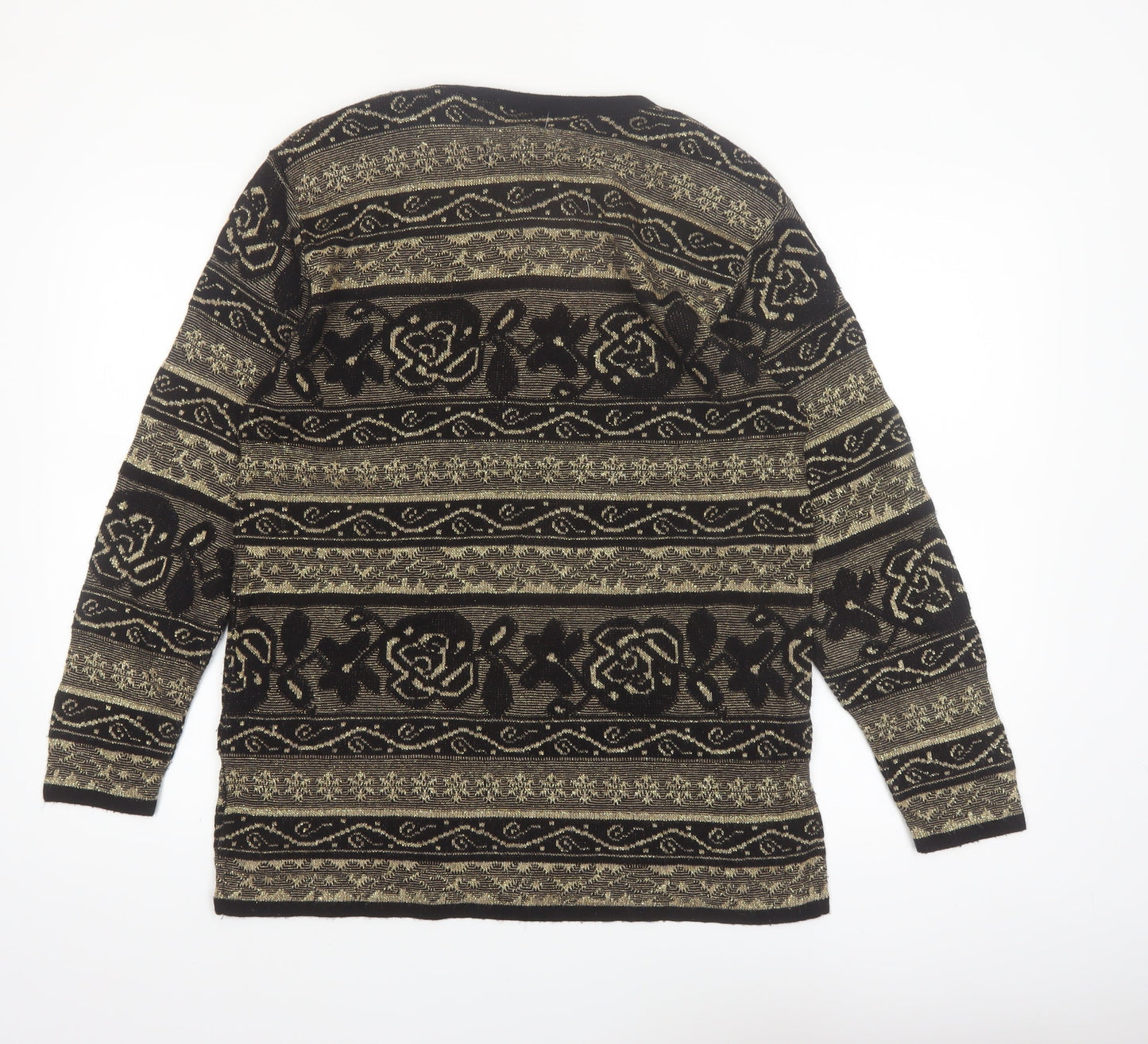 Tradition Womens Black Metallic Floral Knit Pullover Jumper M