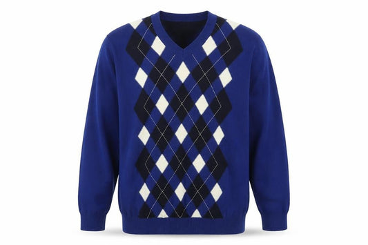 Tommy Hilfiger Men's Blue Argyle V-Neck Cotton Jumper Size M