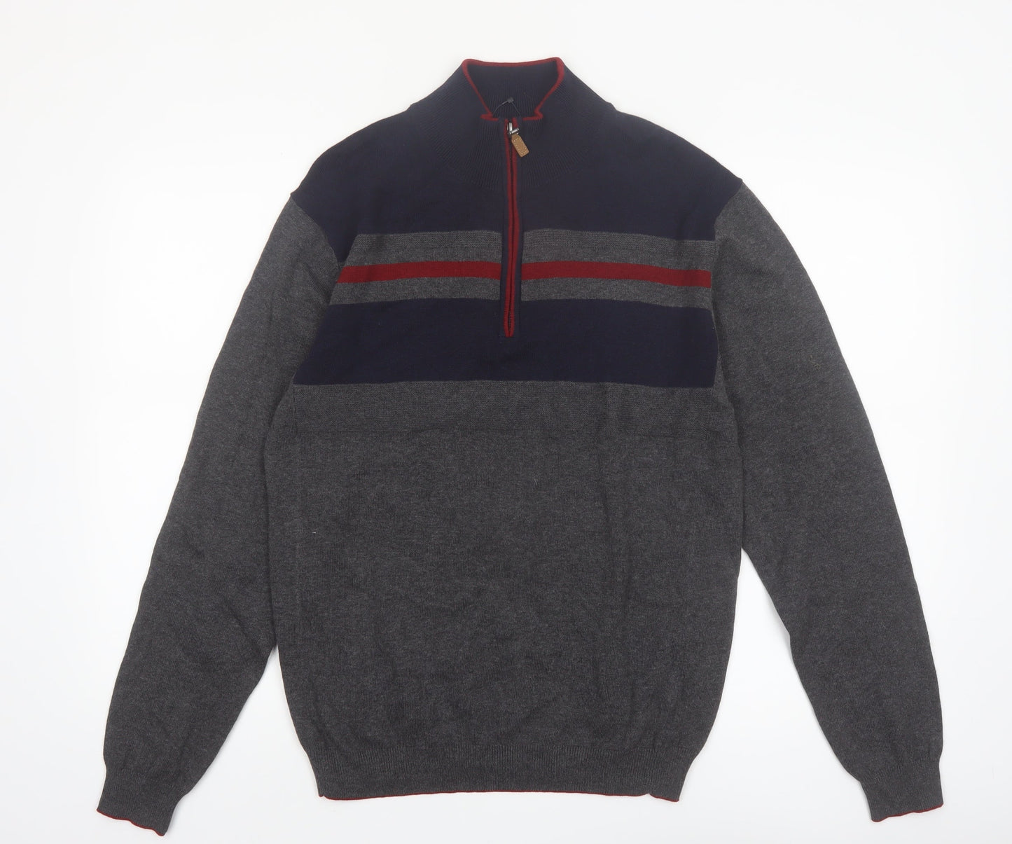 Roundtree & Yorke Men's Grey 1/2 Zip Knit Jumper Size M