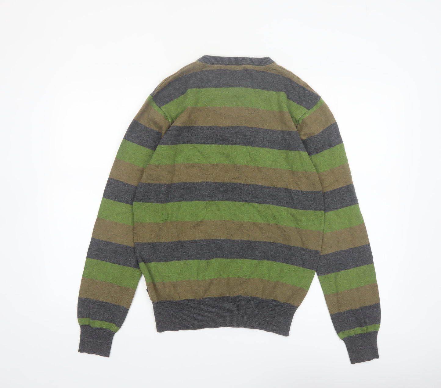Empyre Men's Grey Green Brown Striped Cotton Pullover Jumper Size S