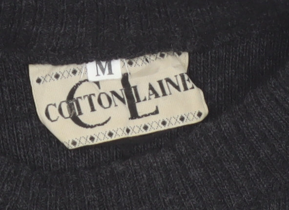 Cotton Laine Men's Black Wool Argyle Crew Neck Jumper M