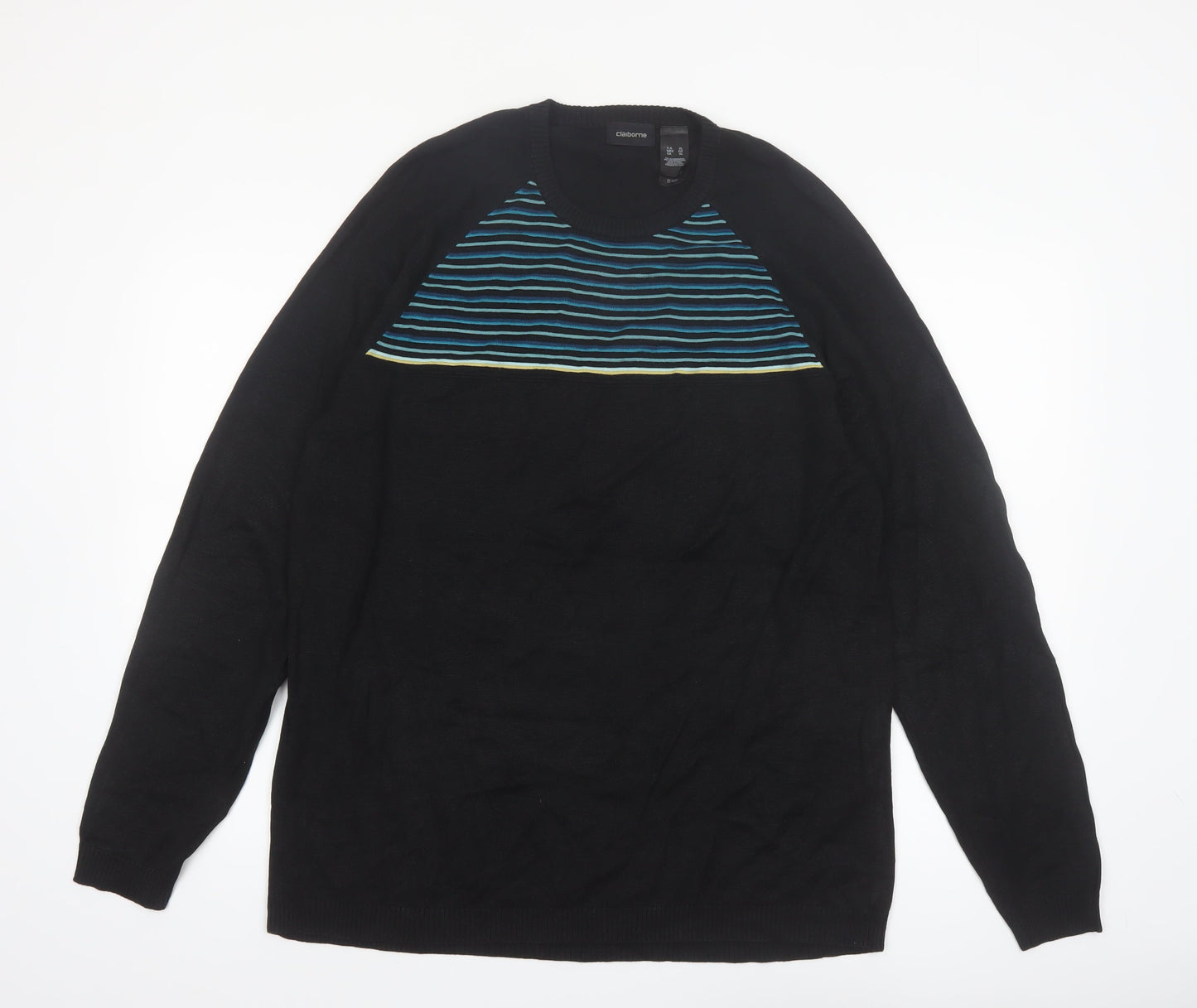 Claiborne Men’s Black XL Silk Blend Striped Pullover Jumper