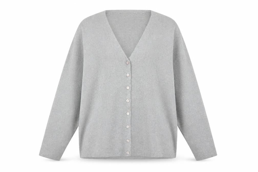 Stephanie Andrews Women's Silver L V-Neck Button Knit Cardigan