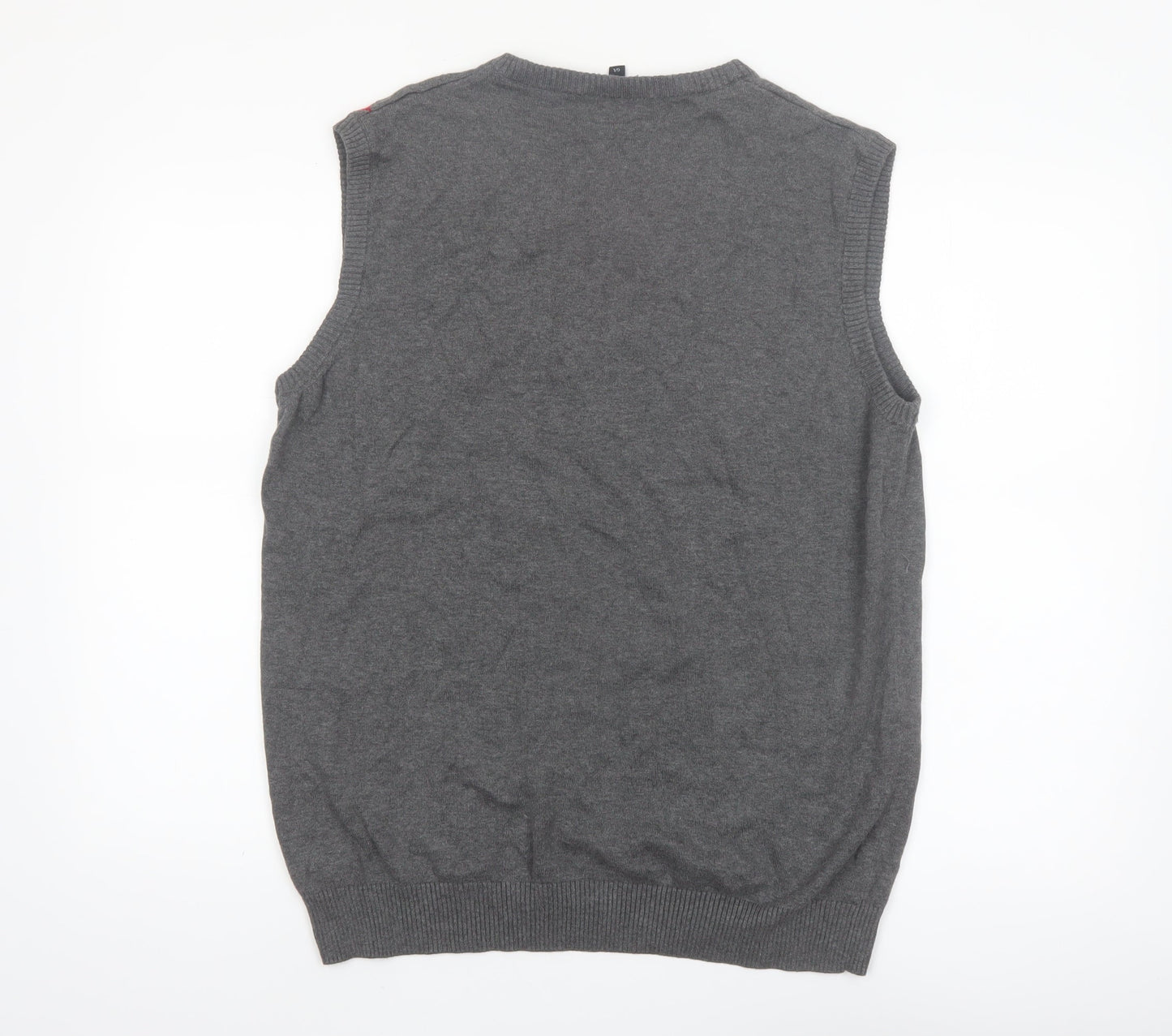 Zenformen Mens Grey Argyle Diamond Cotton Knit V-Neck Sweater Vest L