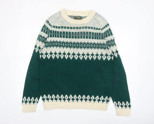 Alps Knitmeister Men's Green Fair Isle Wool Jumper M