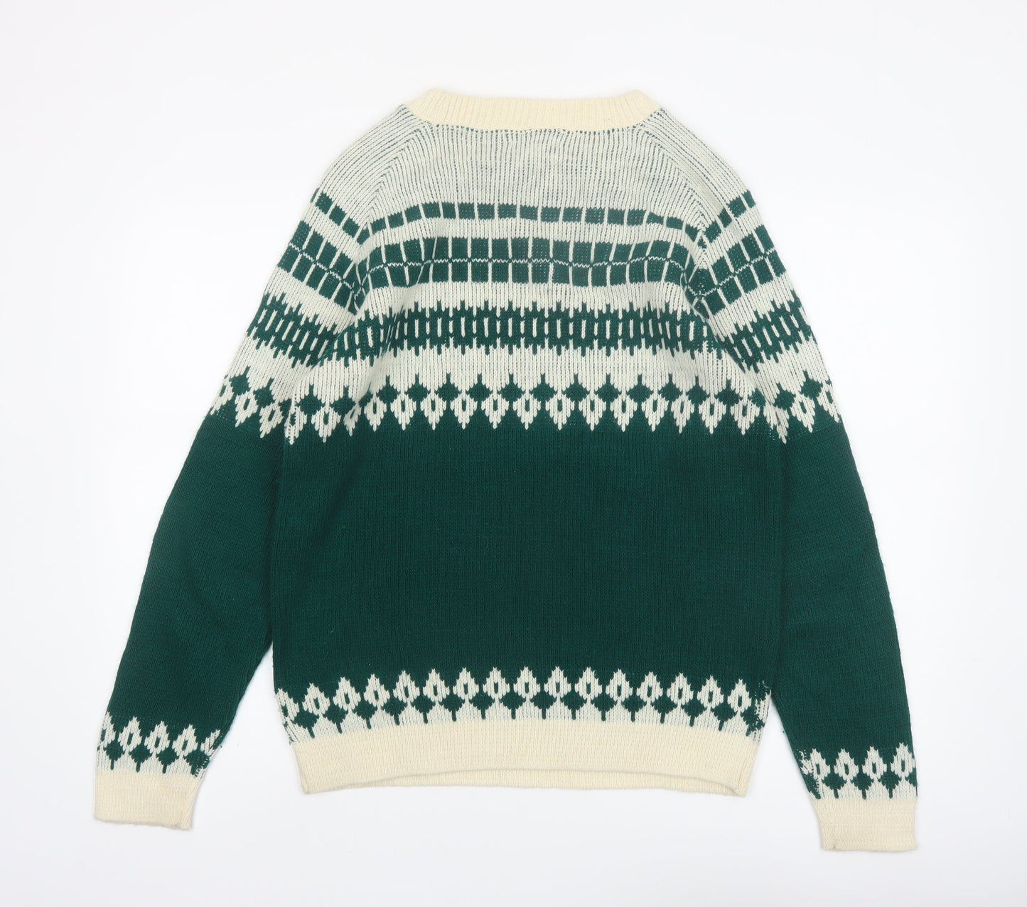 Alps Knitmeister Men's Green Fair Isle Wool Jumper M