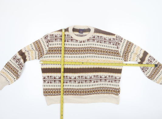 Beyond Retro Women Beige Fair Isle Wool Jumper XL