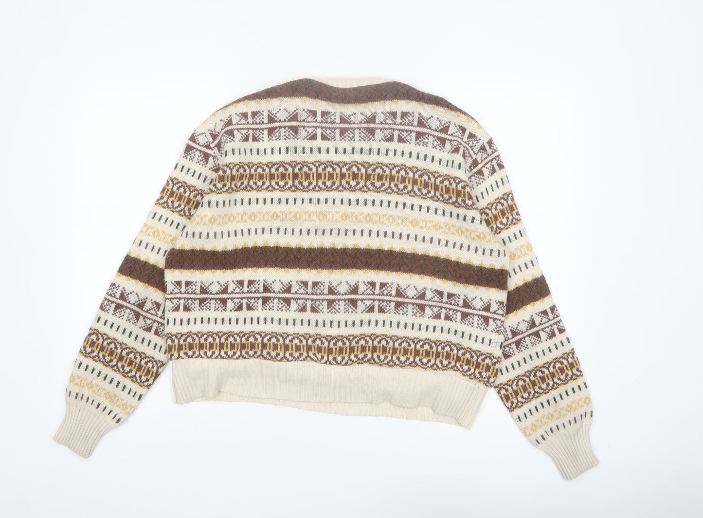 Beyond Retro Women Beige Fair Isle Wool Jumper XL