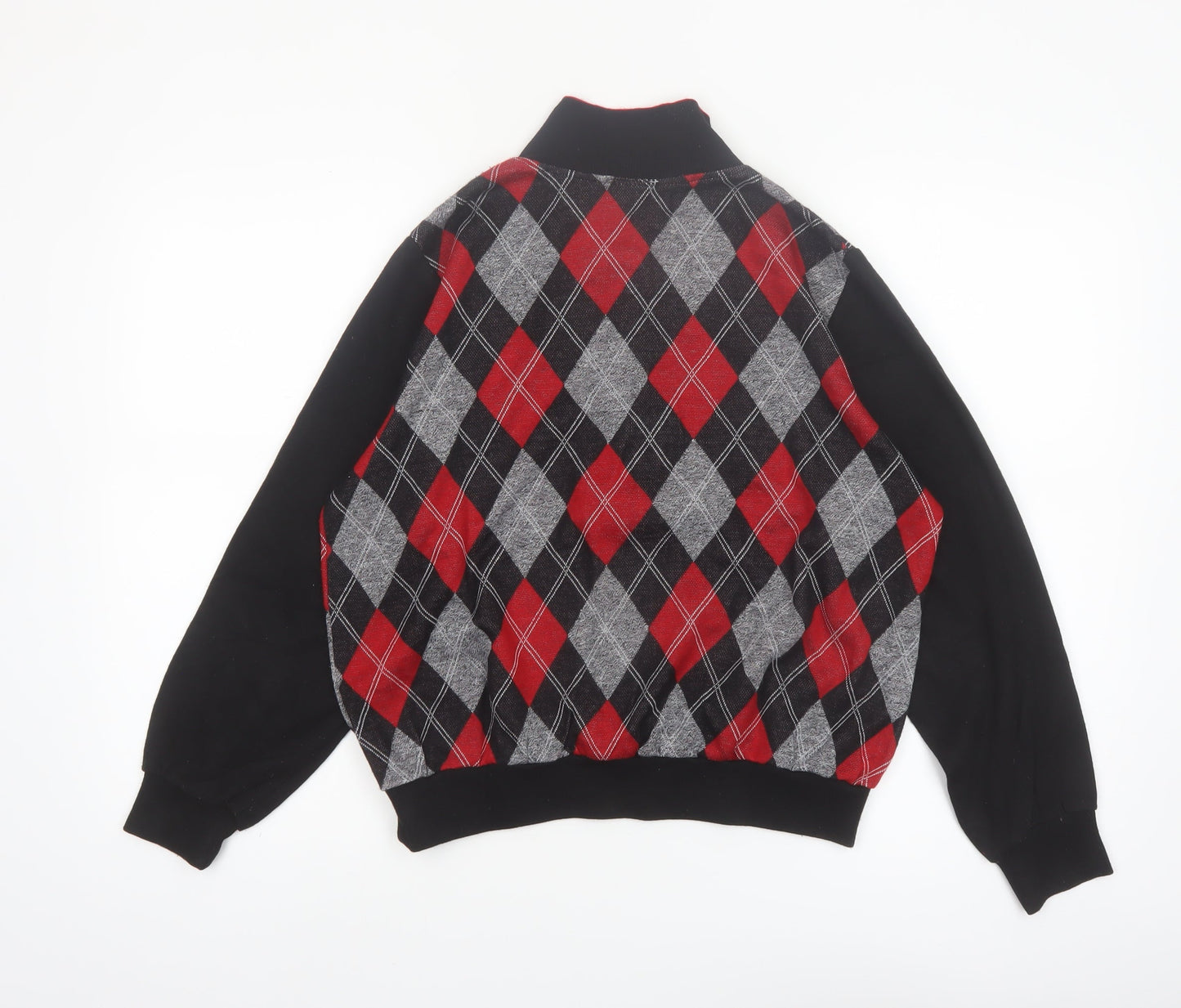 Alfred Dunner Petite M Women Black Red Argyle Knit Button Jacket