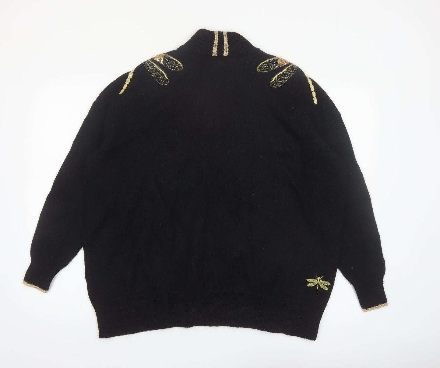 Joules Women’s Black Sequin Dragonfly High Neck Long Sleeve Jumper Size 20