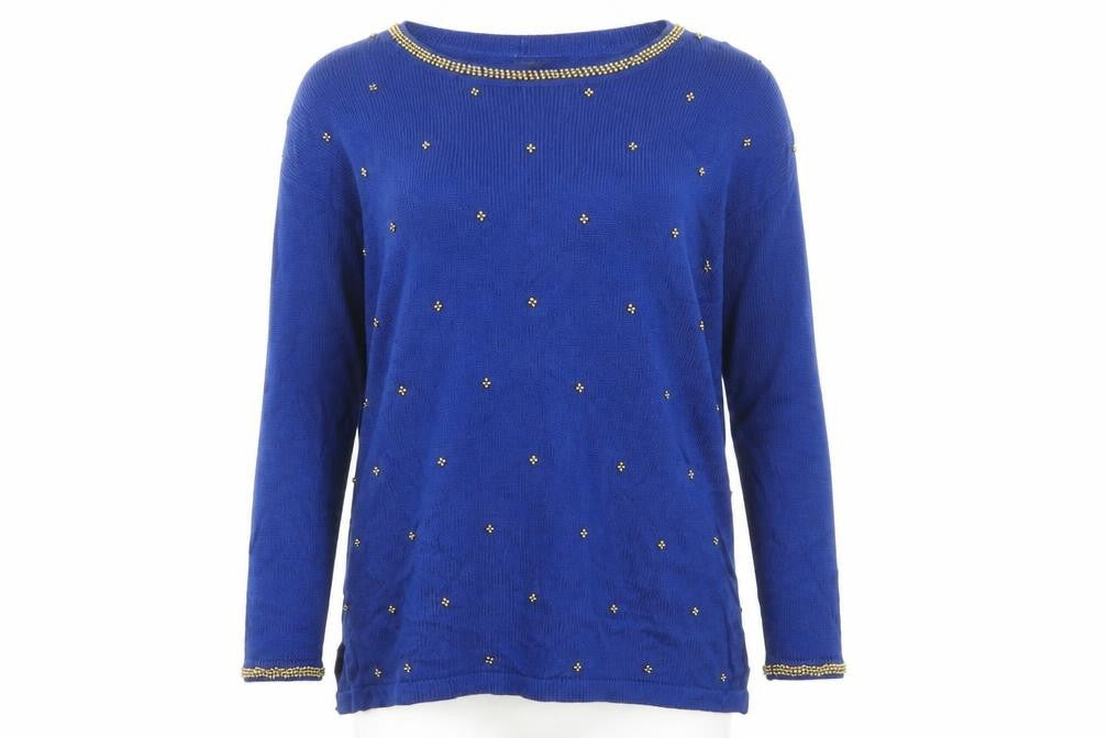 Mauraaa Women Blue Beaded Long Sleeve Pullover Jumper Size M