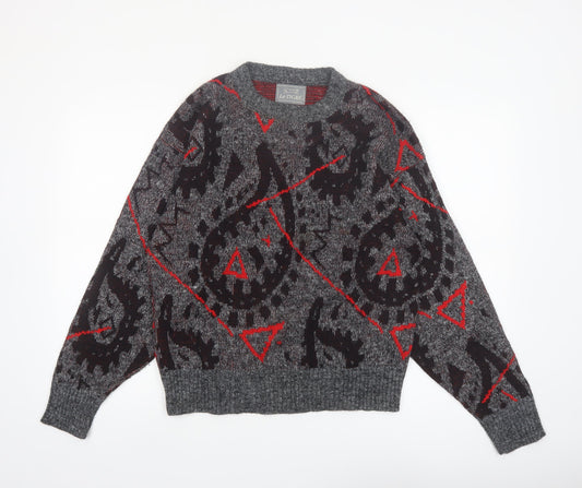 Le Tigre Men's Grey Geometric Knit Pullover Jumper Size M