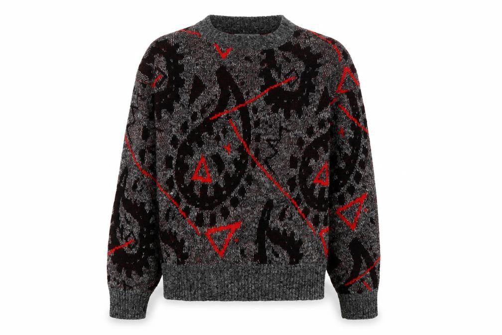 Le Tigre Men's Grey Geometric Knit Pullover Jumper Size M