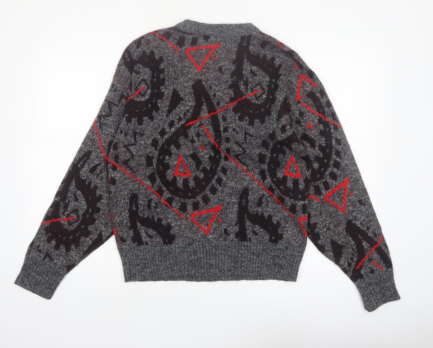 Le Tigre Men's Grey Geometric Knit Pullover Jumper Size M