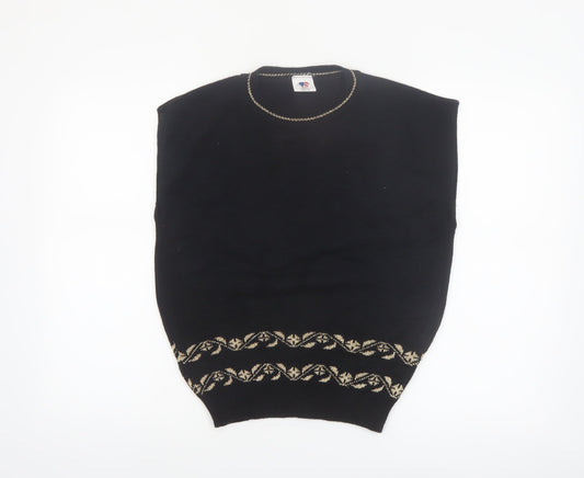 Sweater Bazaar Womens Black Sleeveless Knit Vest M Floral Detail