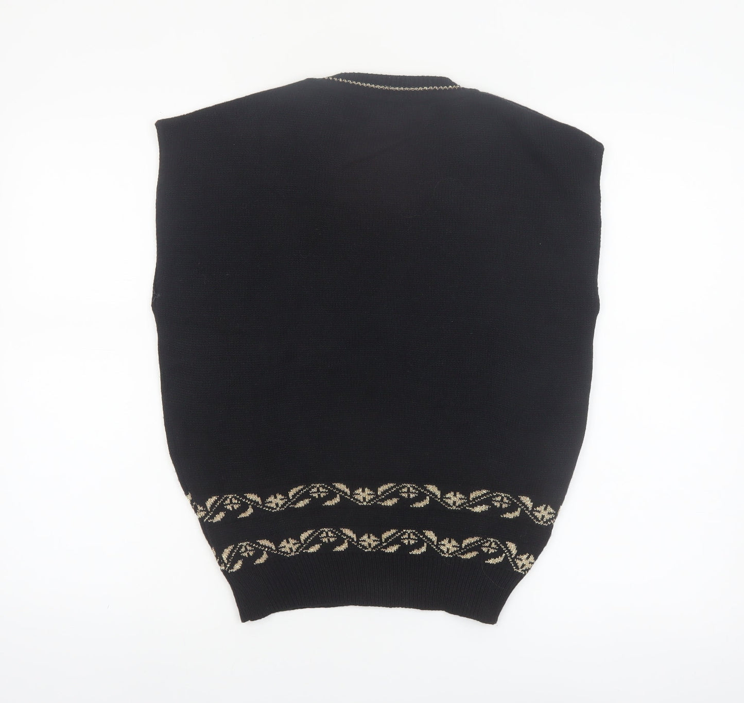 Sweater Bazaar Womens Black Sleeveless Knit Vest M Floral Detail