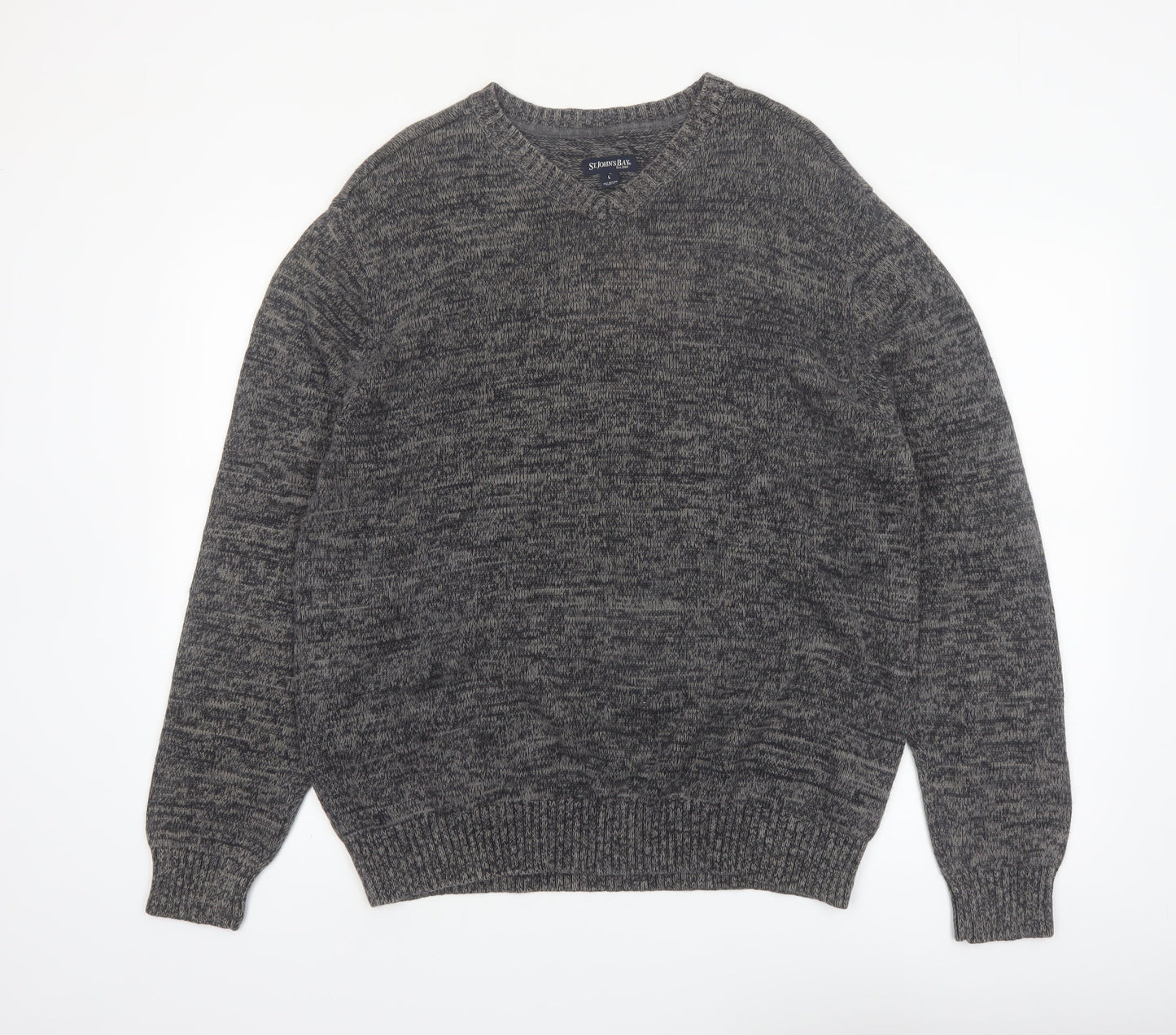 St. John's Bay Men's Grey Cotton V-Neck Pullover Jumper L