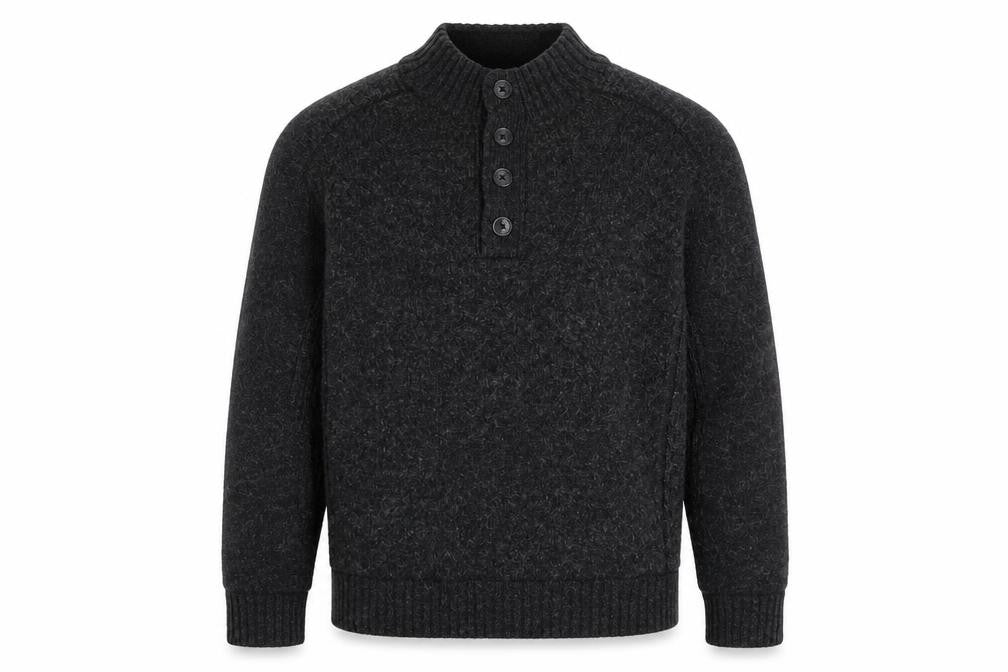 Next Men’s Grey Lambswool Henley Jumper XL Mock Neck