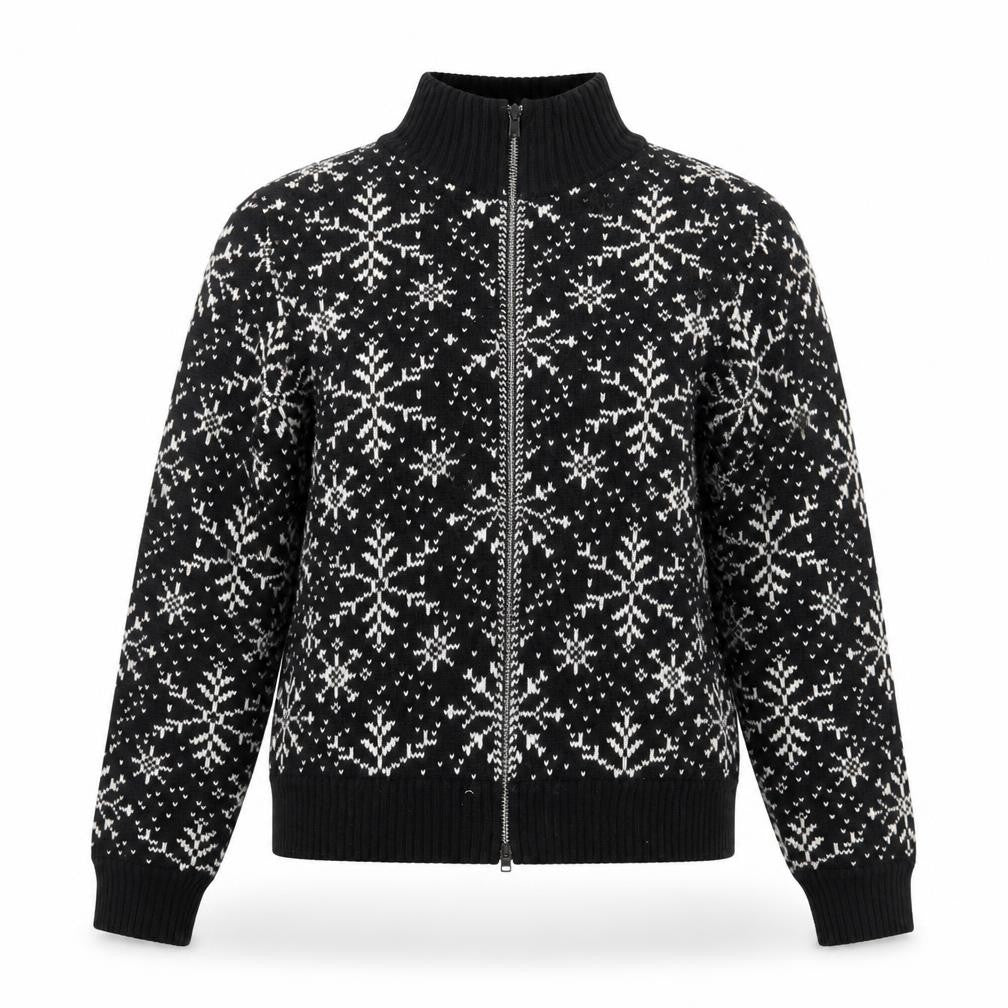 Valerie Stevens Womens Black Fair Isle Zip Up Wool Blend Jumper S