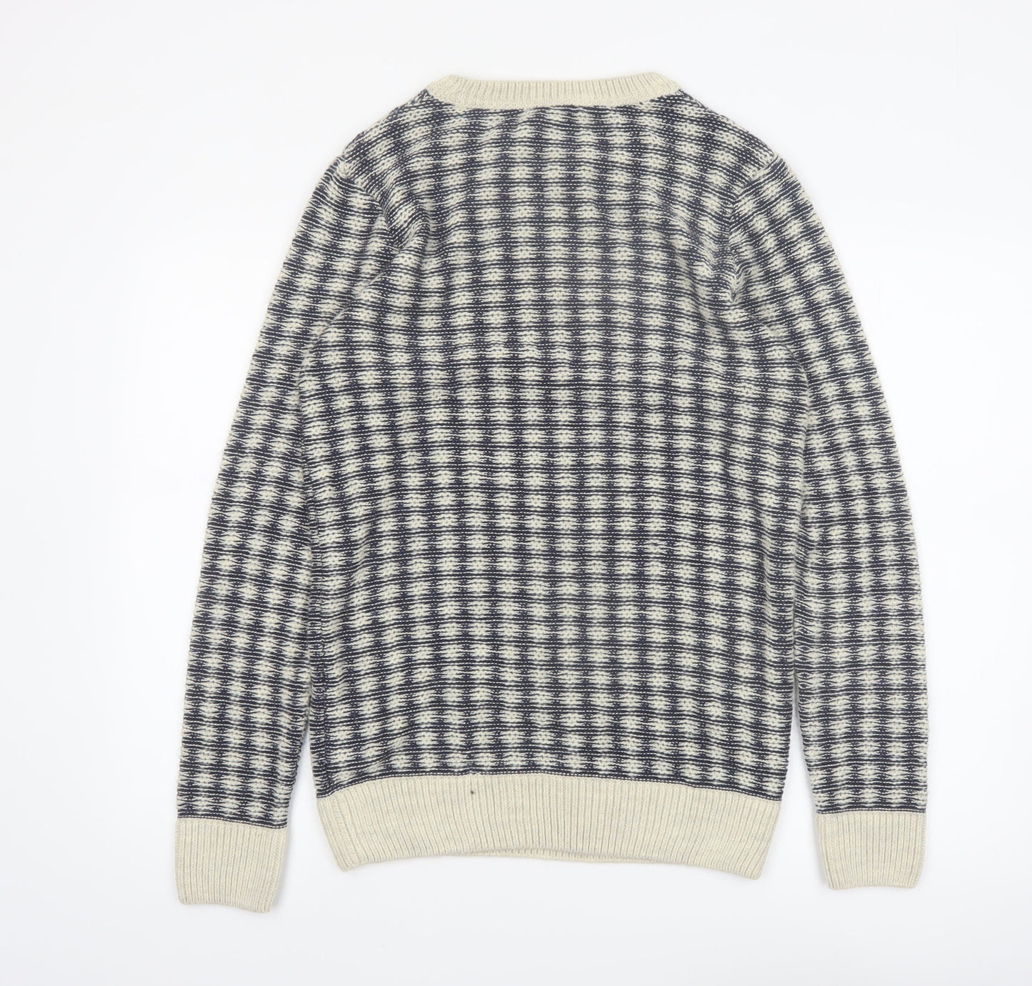 New Look Men Blue Check Knit Crew Neck Jumper Size M
