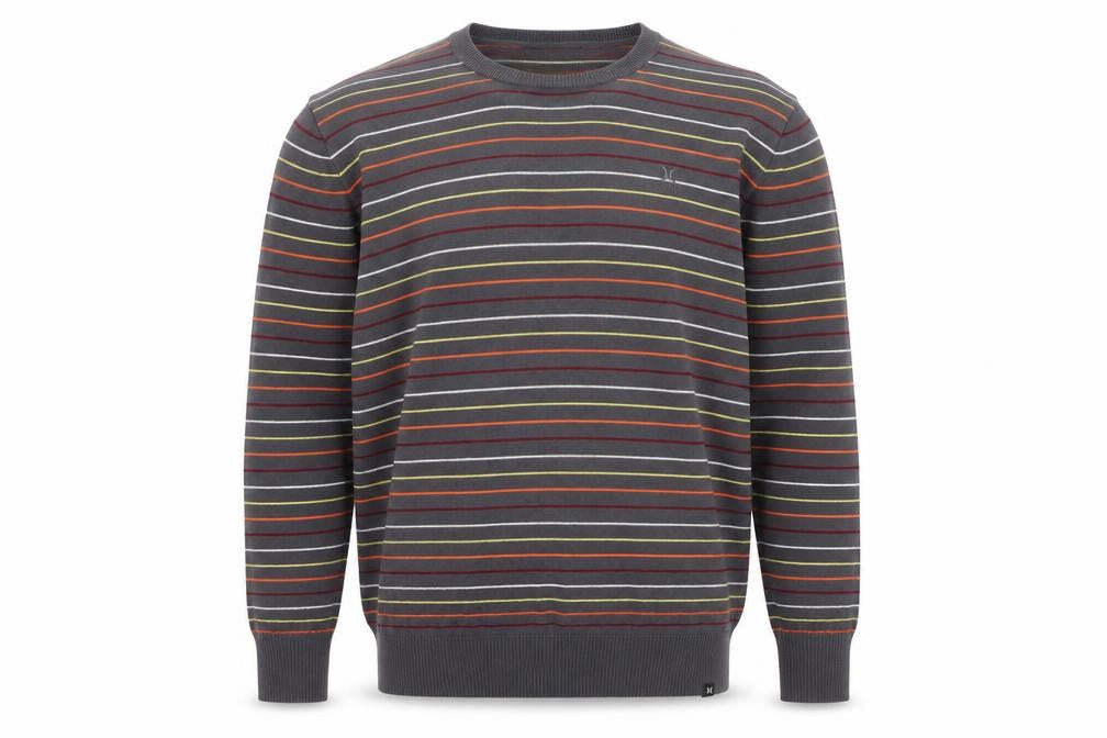 Hurley Men's Grey Striped Cotton Crew Neck Pullover Jumper M