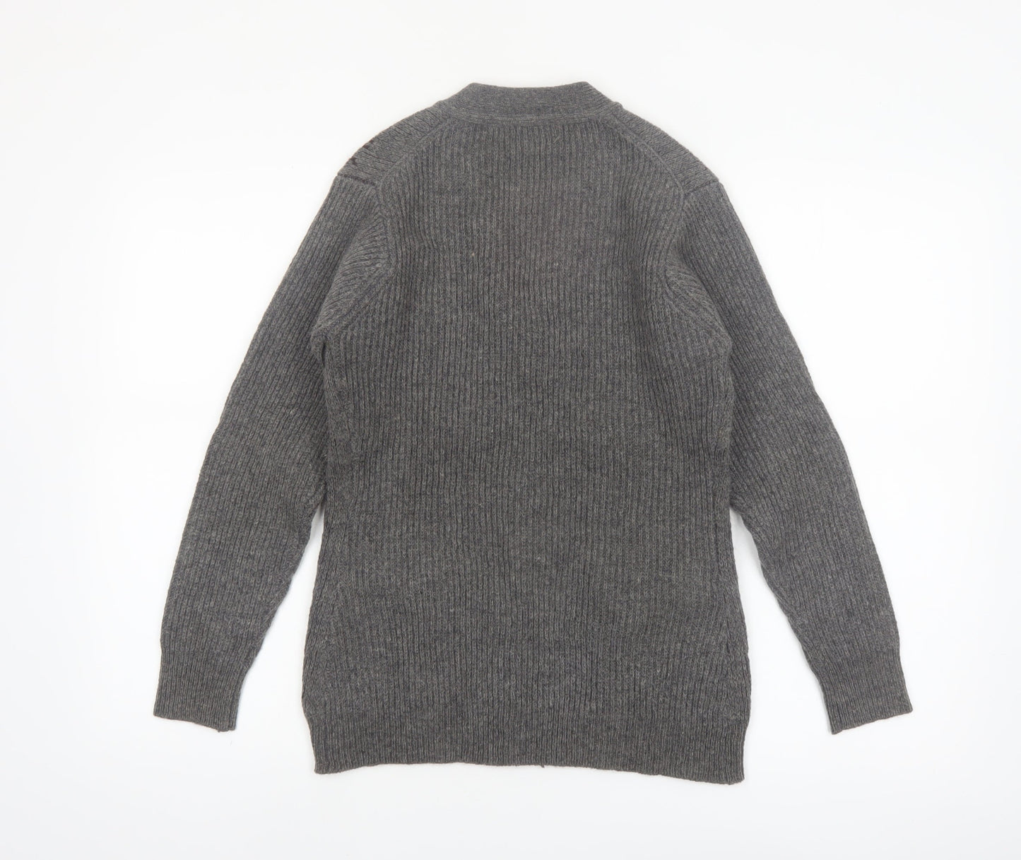 Golden Horse Women's Grey Wool Cardigan M V-Neck Geometric Vintage