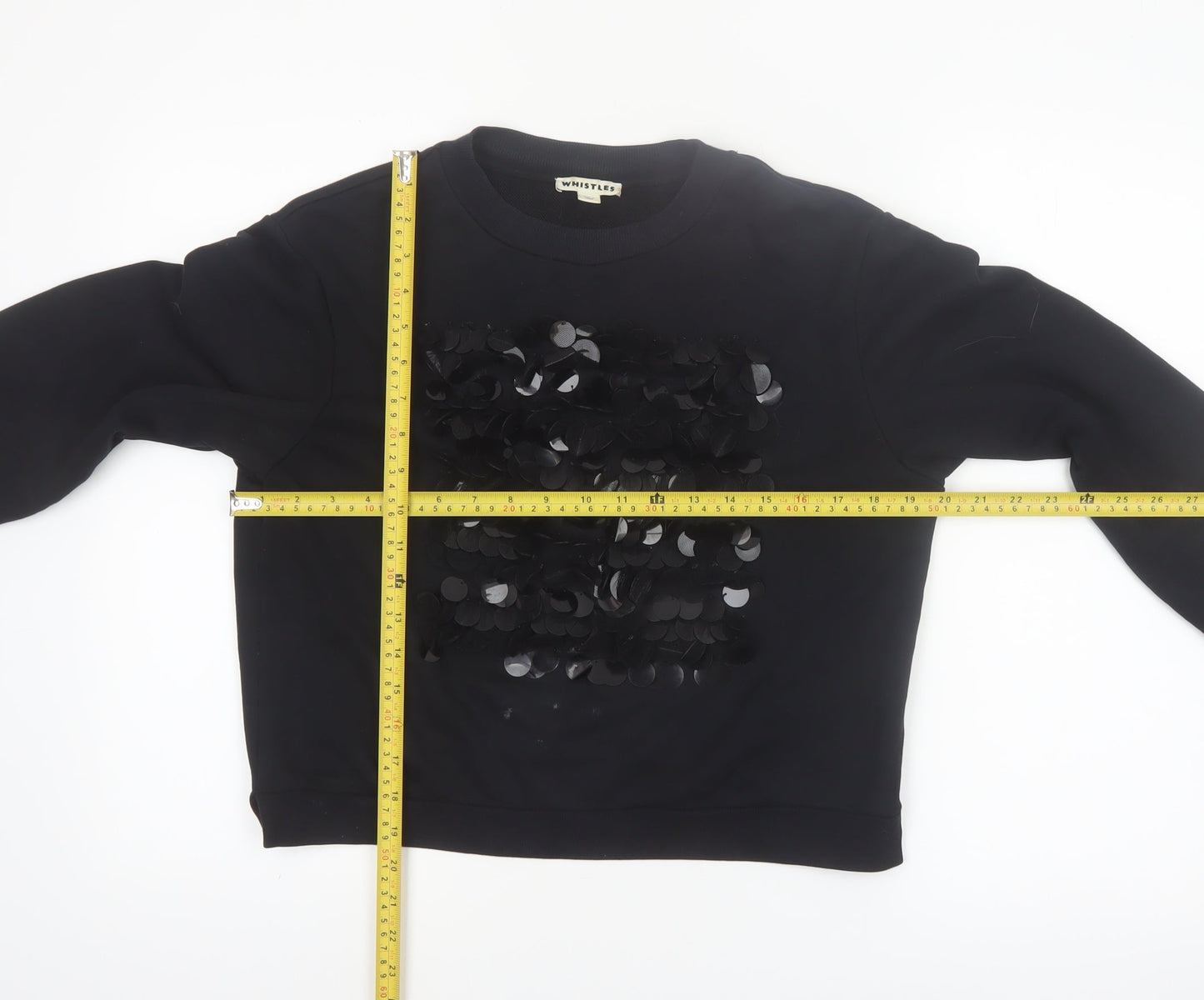 Whistles Womens Black Sequin Embellished Crew Neck Pullover Sweatshirt M