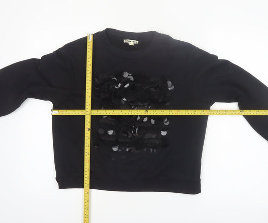Whistles Womens Black Sequin Embellished Crew Neck Pullover Sweatshirt M