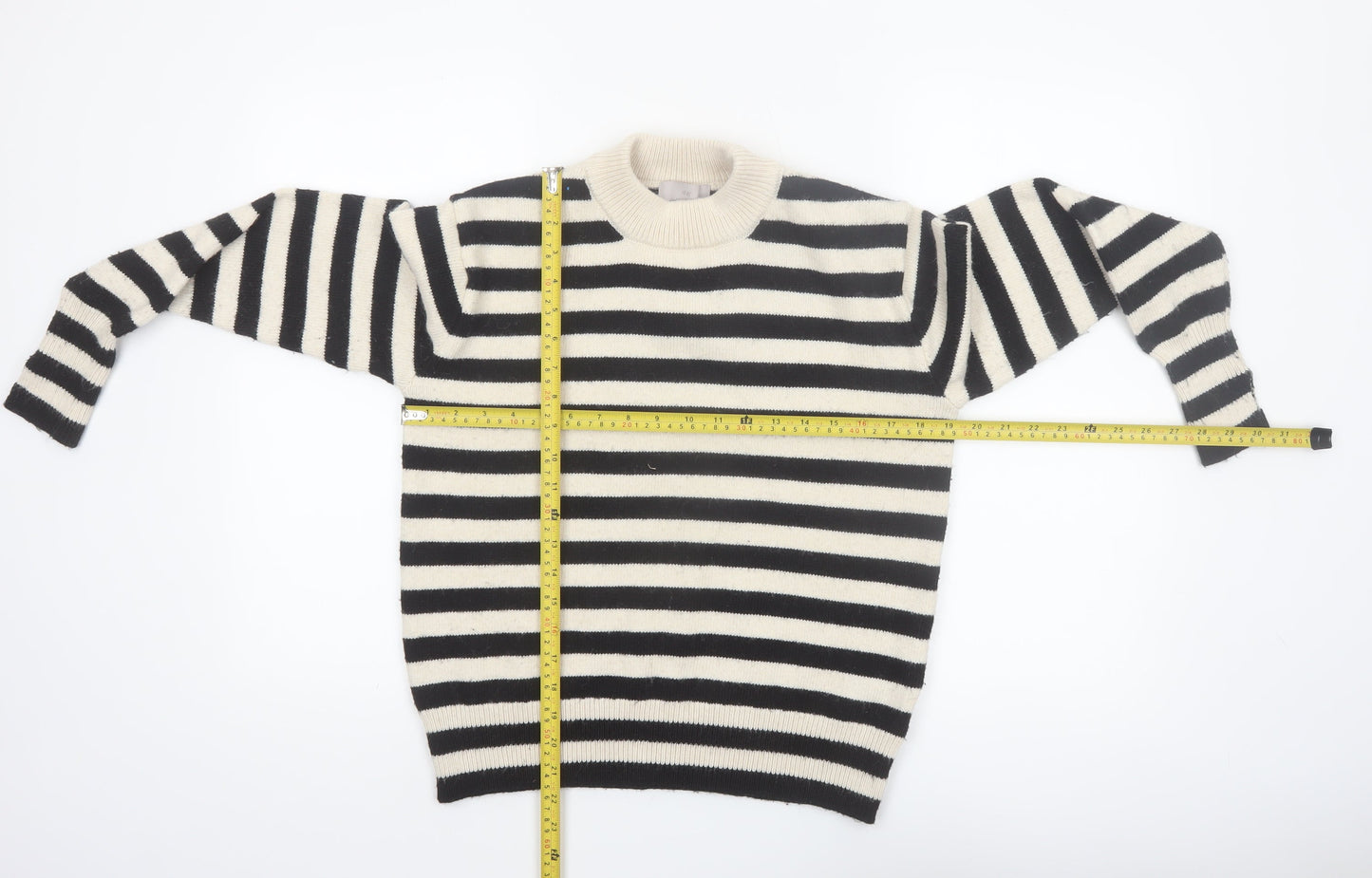 H&M Women's Black Striped Crew Neck Wool Blend Jumper Size S