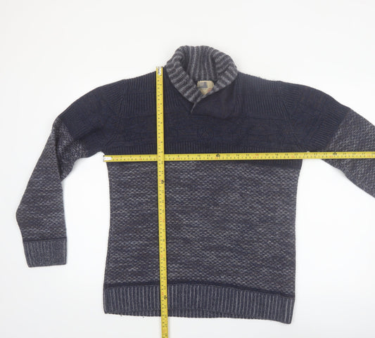 North Coast Men’s Blue Roll Neck Wool Blend Chunky Knit Pullover Jumper M