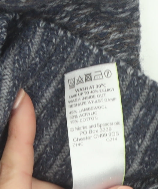 North Coast Men’s Blue Roll Neck Wool Blend Chunky Knit Pullover Jumper M