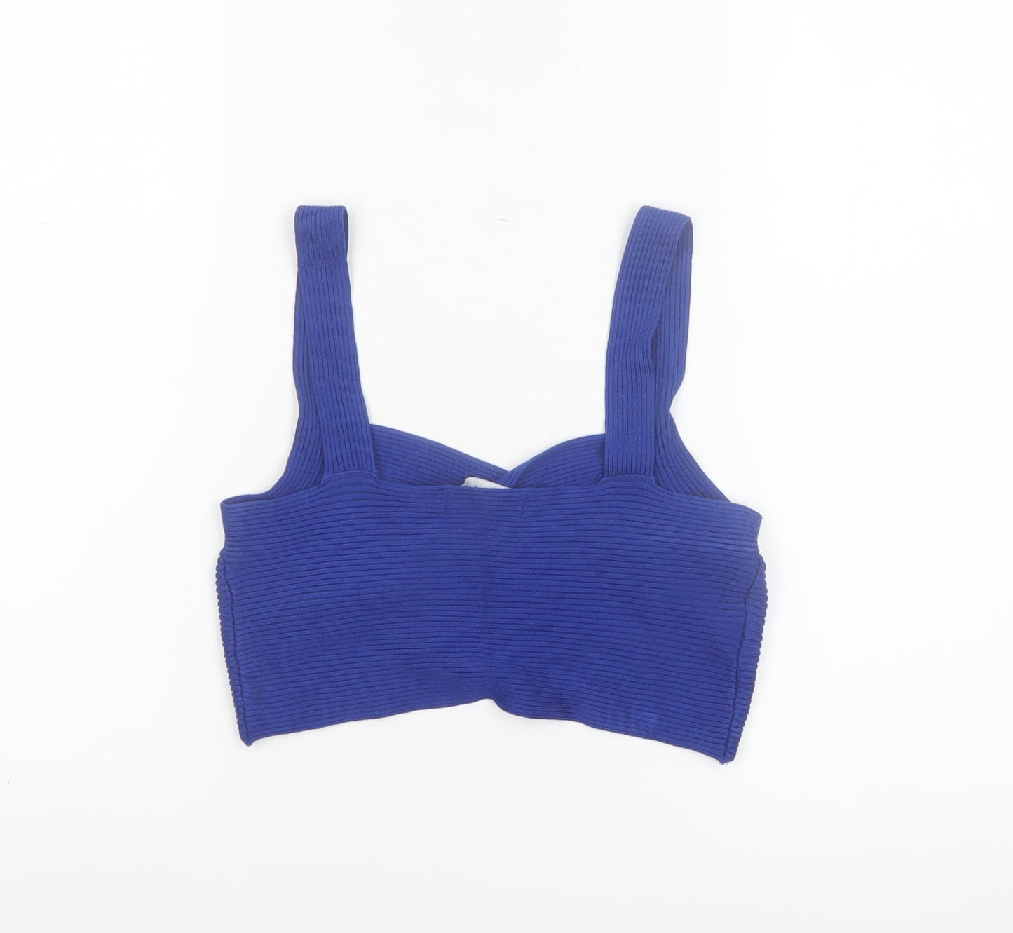 MNG Women's Blue Cropped Ribbed Knit Tank Top Size M