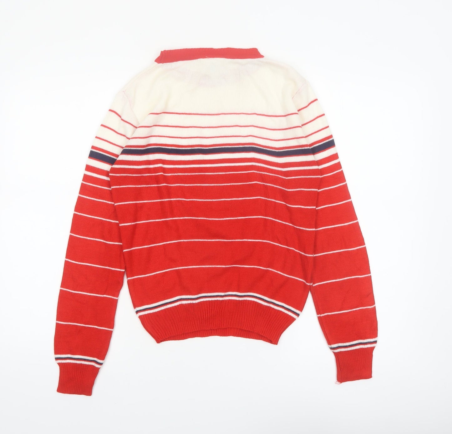 Majestic International Womens Red Striped Crew Neck Pullover Jumper M