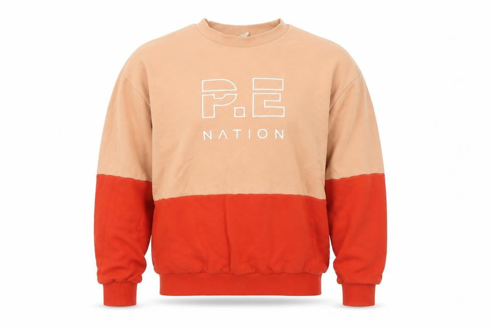 P.E Mens Nation Beige Red Colour Block Cotton Sweatshirt S