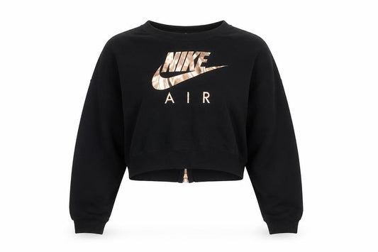 Nike Air Women's Black Cropped Sweatshirt M Full Zip Metallic Logo